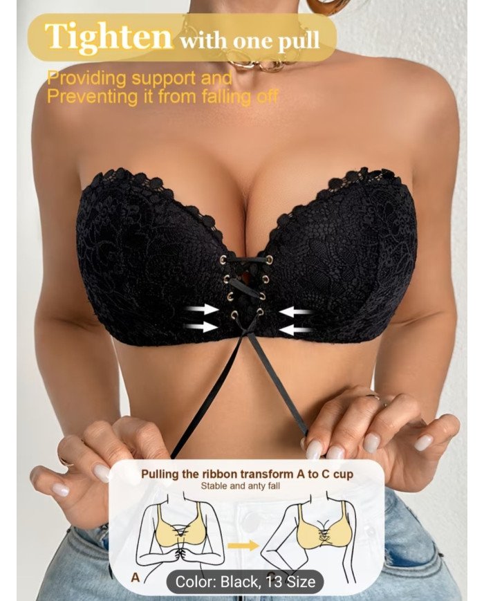Summer Bandeau Lace Women'S Lingerie Strapless Push-Up Deep V Bra,
