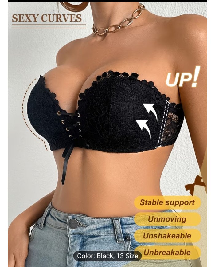Summer Bandeau Lace Women'S Lingerie Strapless Push-Up Deep V Bra,