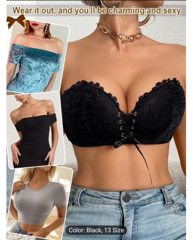 Summer Bandeau Lace Women'S Lingerie Strapless Push-Up Deep V Bra,