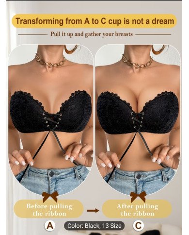 Summer Bandeau Lace Women'S Lingerie Strapless Push-Up Deep V Bra,