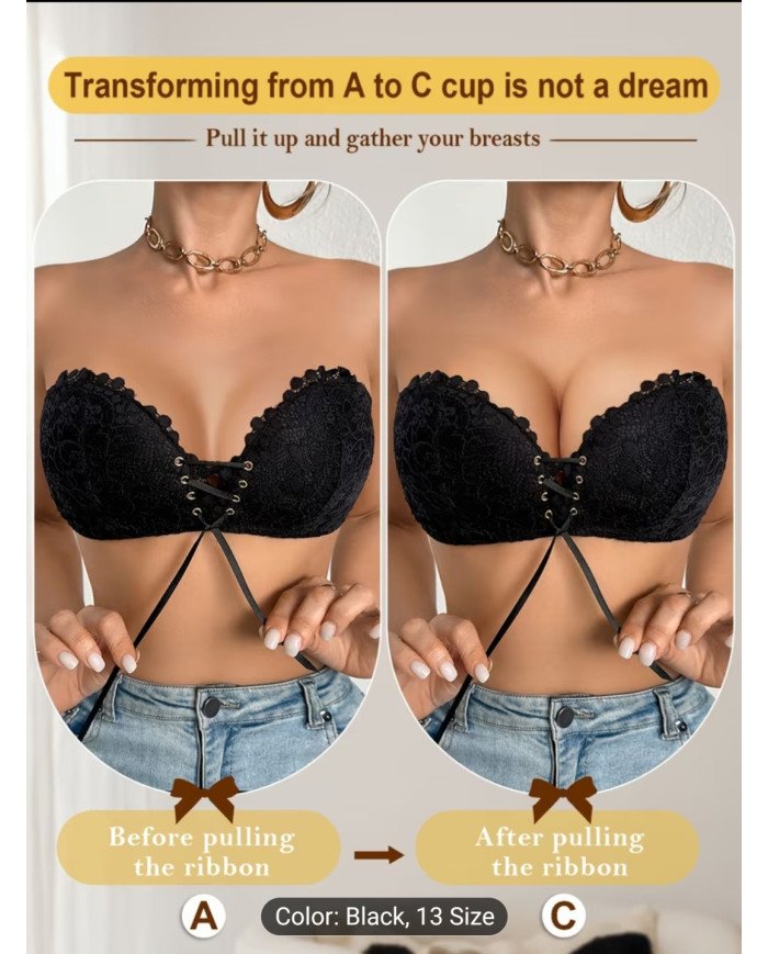 Summer Bandeau Lace Women'S Lingerie Strapless Push-Up Deep V Bra,