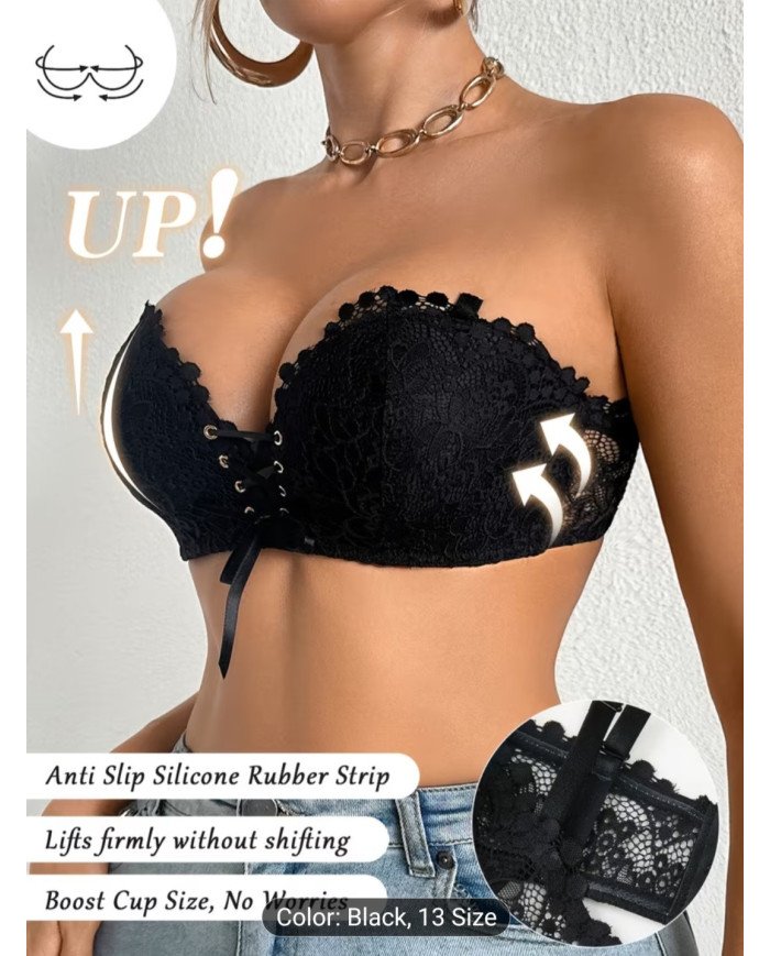 Summer Bandeau Lace Women'S Lingerie Strapless Push-Up Deep V Bra,