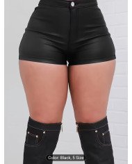 "Women's Solid Color Street-Style Sexy Coated Shorts"