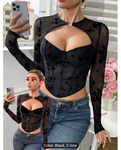 Valentine'S Day French Elegant Mature Style Black Fitted Long-Sleeve Top