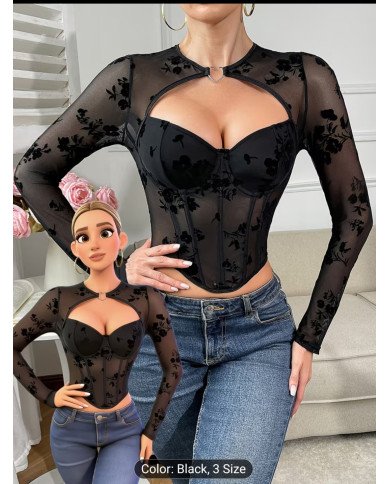 Valentine'S Day French Elegant Mature Style Black Fitted Long-Sleeve Top