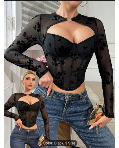 Valentine'S Day French Elegant Mature Style Black Fitted Long-Sleeve Top