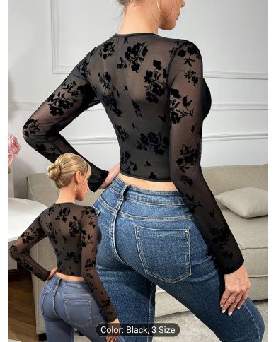 Valentine'S Day French Elegant Mature Style Black Fitted Long-Sleeve Top