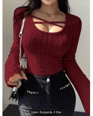 Pure Desire Style U-Neck Flared Sleeve Top