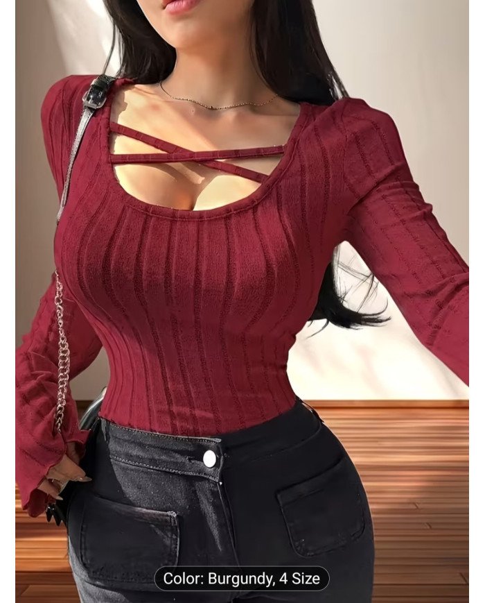 Pure Desire Style U-Neck Flared Sleeve Top