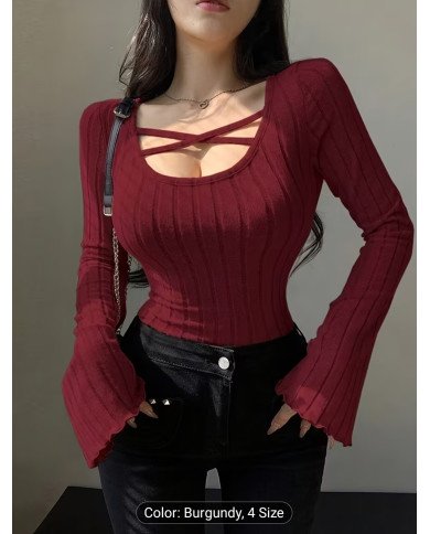 Pure Desire Style U-Neck Flared Sleeve Top