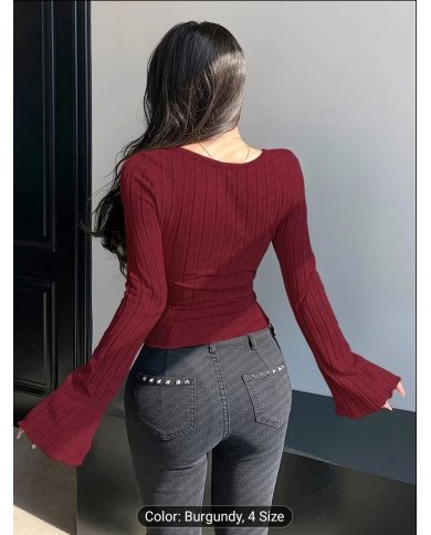 Pure Desire Style U-Neck Flared Sleeve Top