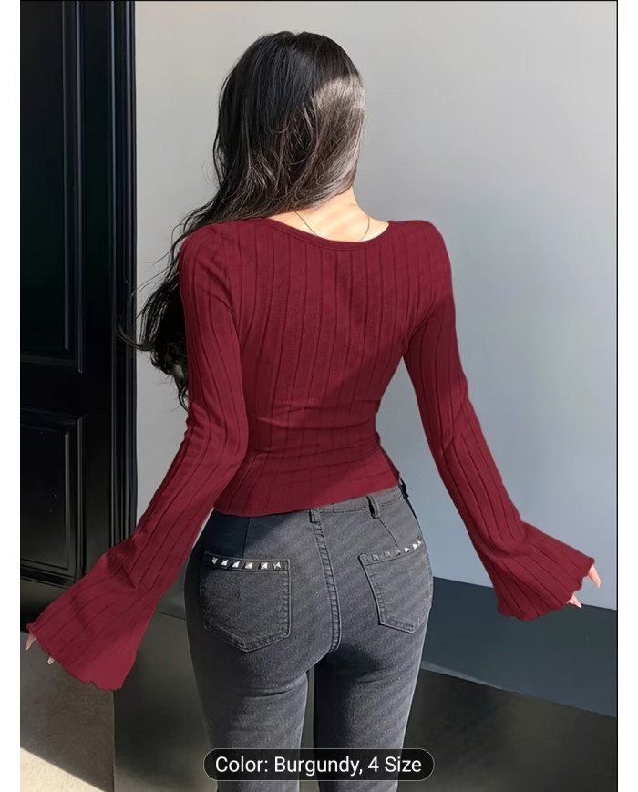 Pure Desire Style U-Neck Flared Sleeve Top