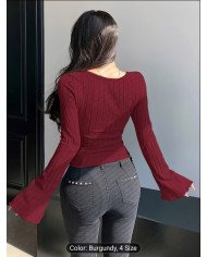 Pure Desire Style U-Neck Flared Sleeve Top