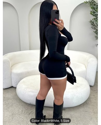 6152 Fashion Solid Color Color-Block Long Sleeve