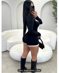 6152 Fashion Solid Color Color-Block Long Sleeve