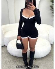 6152 Fashion Solid Color Color-Block Long Sleeve