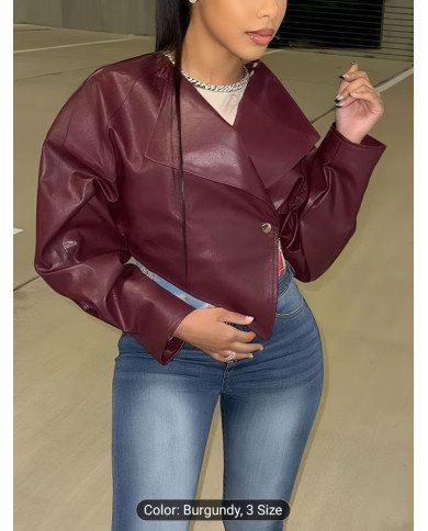 WLWXR Autumn Street Style Solid Color Slim Fit Coat V-neck Long Sleeve Button Asymmetric Cropped