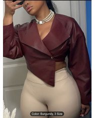 WLWXR Autumn Street Style Solid Color Slim Fit Coat V-neck Long Sleeve Button Asymmetric Cropped