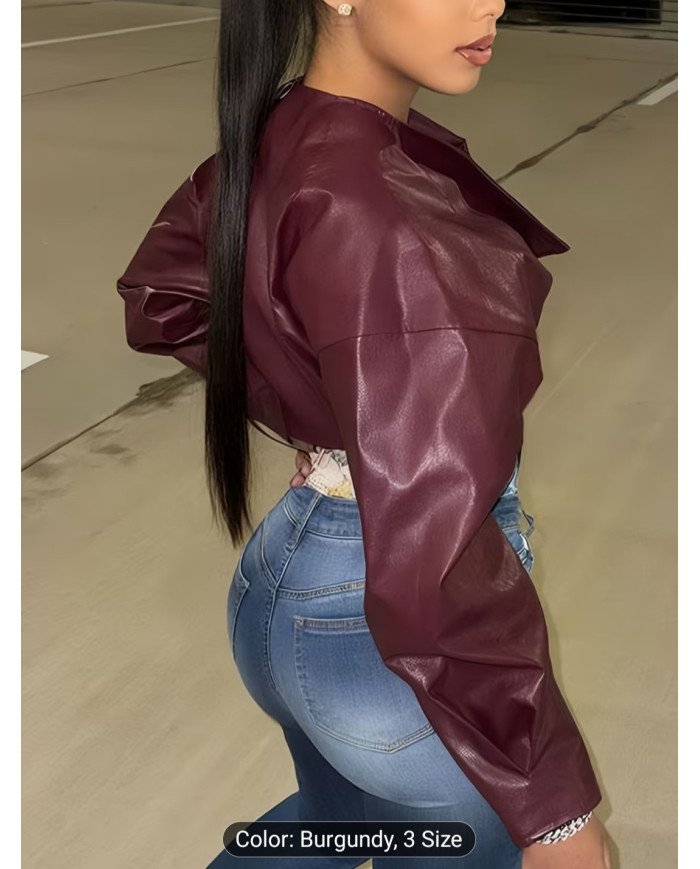 WLWXR Autumn Street Style Solid Color Slim Fit Coat V-neck Long Sleeve Button Asymmetric Cropped