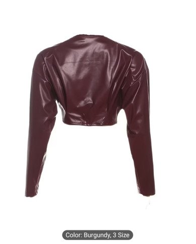 WLWXR Autumn Street Style Solid Color Slim Fit Coat V-neck Long Sleeve Button Asymmetric Cropped