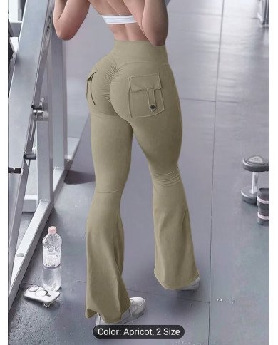 Women'S Classic High-Waisted Cargo Flared Pants, Featuring a Casual Design with Pleats at The