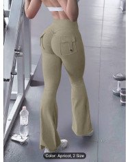 Women'S Classic High-Waisted Cargo Flared Pants, Featuring a Casual Design with Pleats at The