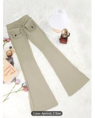 Women'S Classic High-Waisted Cargo Flared Pants, Featuring a Casual Design with Pleats at The