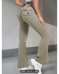 Women'S Classic High-Waisted Cargo Flared Pants, Featuring a Casual Design with Pleats at The