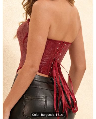 Women'S Vintage-Inspired Crocodile-Patterned Corset Top -