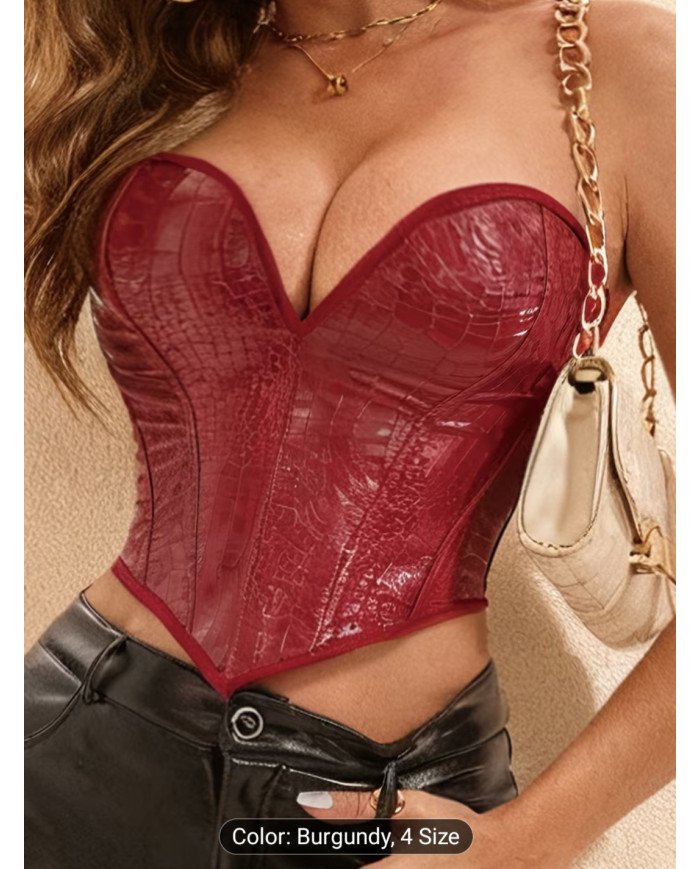 Women'S Vintage-Inspired Crocodile-Patterned Corset Top -