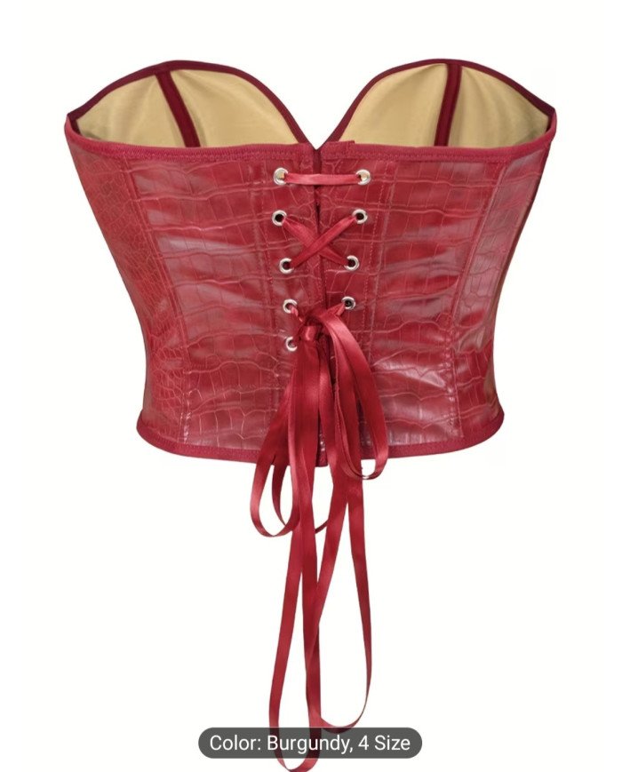 Women'S Vintage-Inspired Crocodile-Patterned Corset Top -