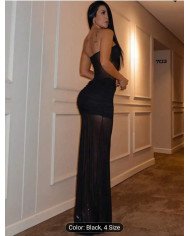 New Strapless Splicing Mesh Perspective Dress, Sexy Waist-cinching Bodycon