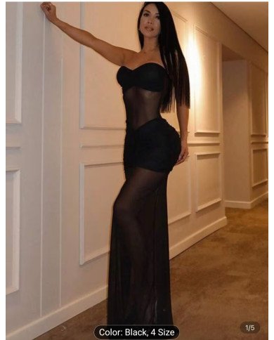 New Strapless Splicing Mesh Perspective Dress, Sexy Waist-cinching Bodycon