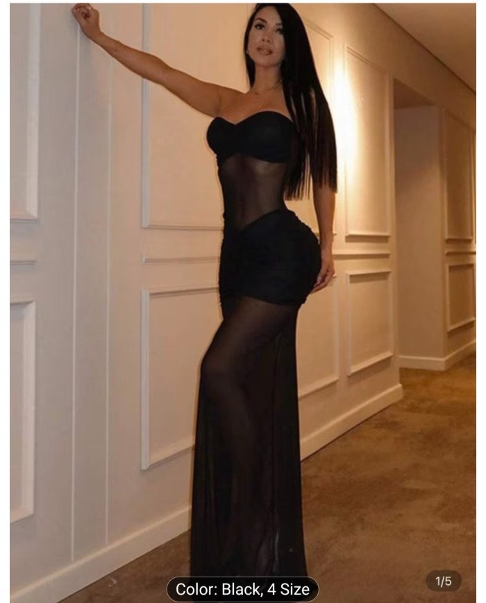 New Strapless Splicing Mesh Perspective Dress, Sexy Waist-cinching Bodycon