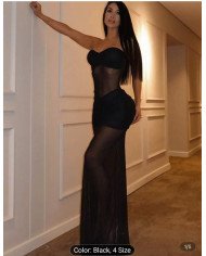 New Strapless Splicing Mesh Perspective Dress, Sexy Waist-cinching Bodycon