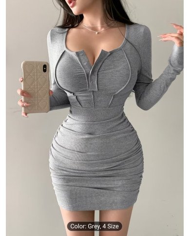 ZX247 Elegant Directional Women's Autumn Long Sleeve Figure-Hugging Sexy Dress,