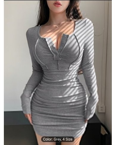 ZX247 Elegant Directional Women's Autumn Long Sleeve Figure-Hugging Sexy Dress,