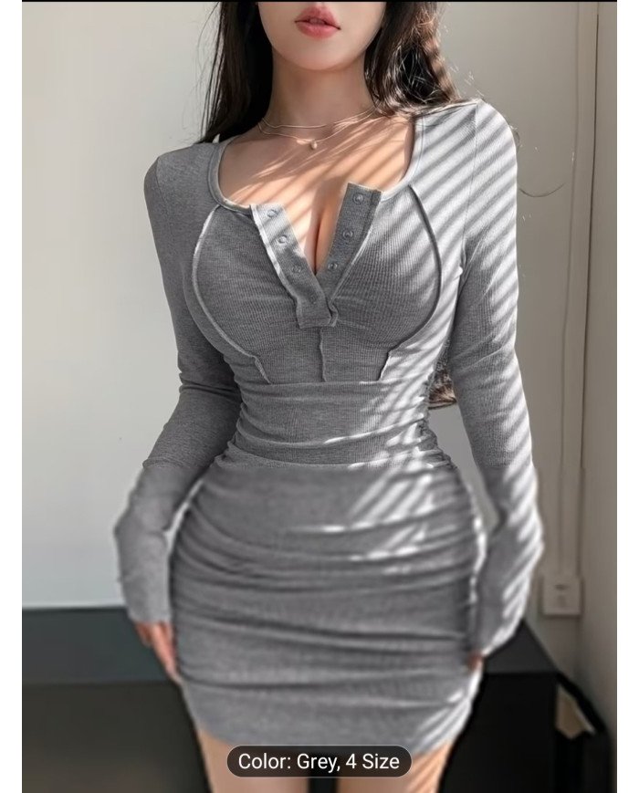 ZX247 Elegant Directional Women's Autumn Long Sleeve Figure-Hugging Sexy Dress,