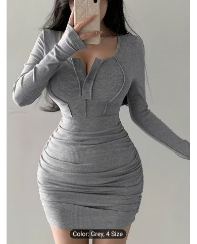ZX247 Elegant Directional Women's Autumn Long Sleeve Figure-Hugging Sexy Dress,