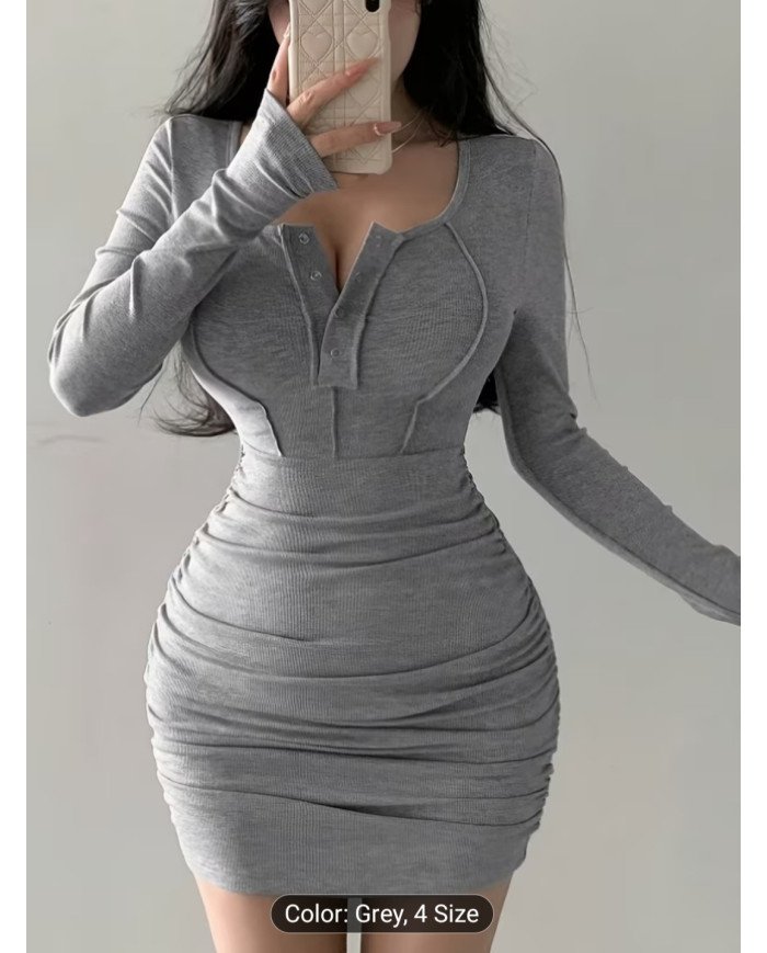 ZX247 Elegant Directional Women's Autumn Long Sleeve Figure-Hugging Sexy Dress,