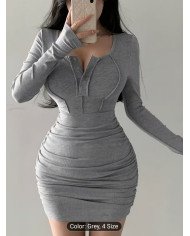ZX247 Elegant Directional Women's Autumn Long Sleeve Figure-Hugging Sexy Dress,