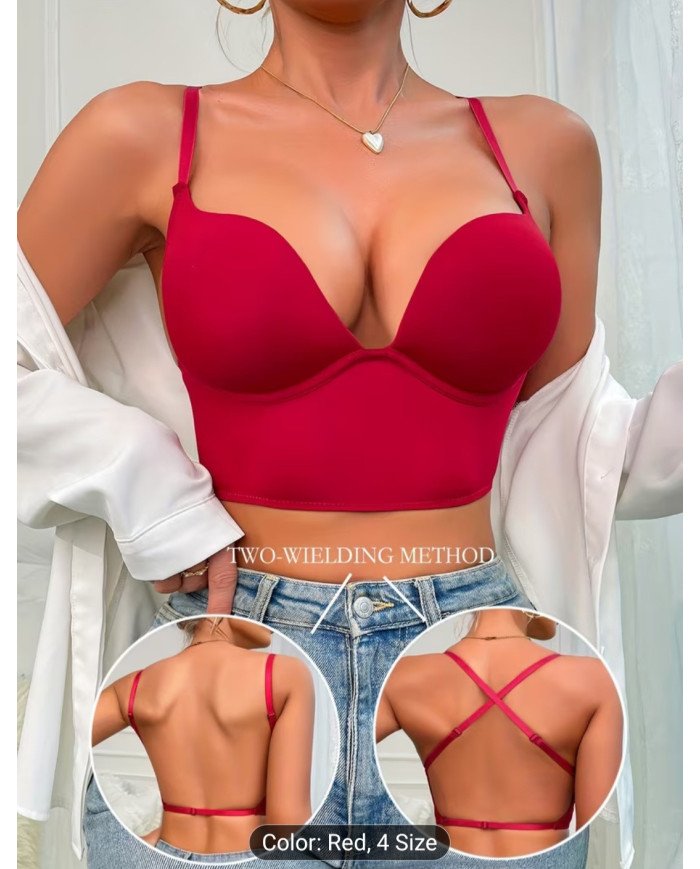 A Seamless, Comfortable Deep V Bra Designed for Enhancing Small Breasts, Featuring
