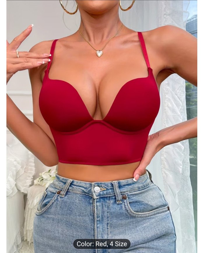 A Seamless, Comfortable Deep V Bra Designed for Enhancing Small Breasts, Featuring