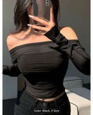 Women's Stretch Mesh Off-shoulder Top, Sexy Slim-fit Top. Suitable for