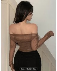 Women's Stretch Mesh Off-shoulder Top, Sexy Slim-fit Top. Suitable