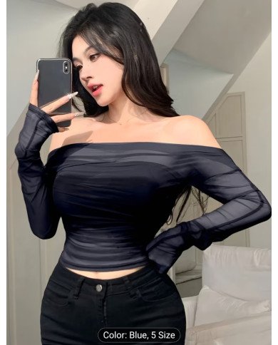 Women's Stretch Mesh Off-shoulder Top, Sexy Slim-fit Top. Suitable for Spring and