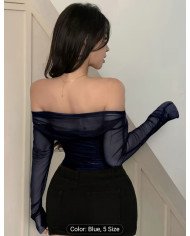 Women's Stretch Mesh Off-shoulder Top, Sexy Slim-fit Top. Suitable for Spring and