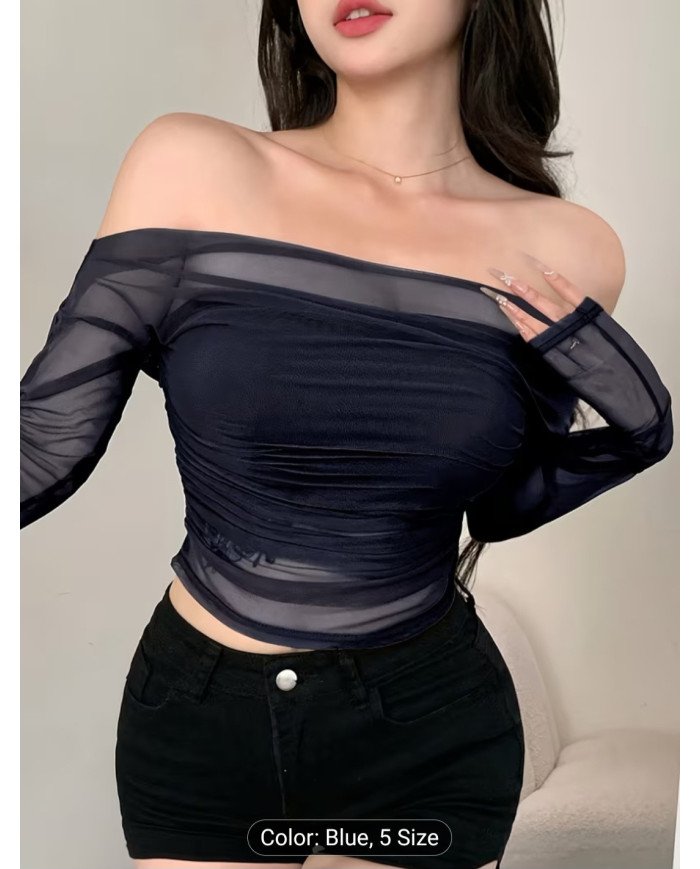 Women's Stretch Mesh Off-shoulder Top, Sexy Slim-fit Top. Suitable for Spring and