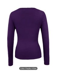 Pure Desire Style Sexy Deep V Metal Decor Long Sleeve Bodycon T-Shirt for Women, Suitable for Autumn and Winter