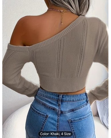 Solid Color Comfortable Off-Shoulder Slant Shoulder Elegance Slim Fit Pullover Jumper,